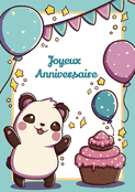 Panda joyeux et cupcake pour un anniversaire